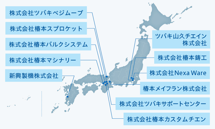 主要な拠点を引き出し線でマーク