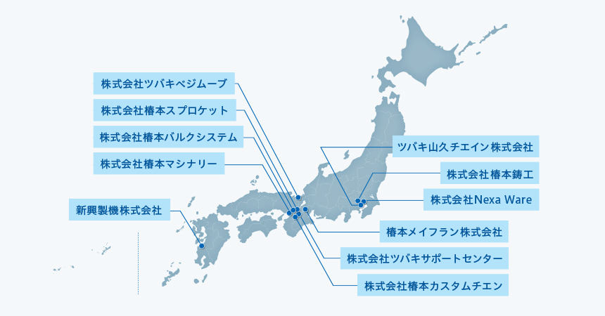 主要な拠点を引き出し線でマーク